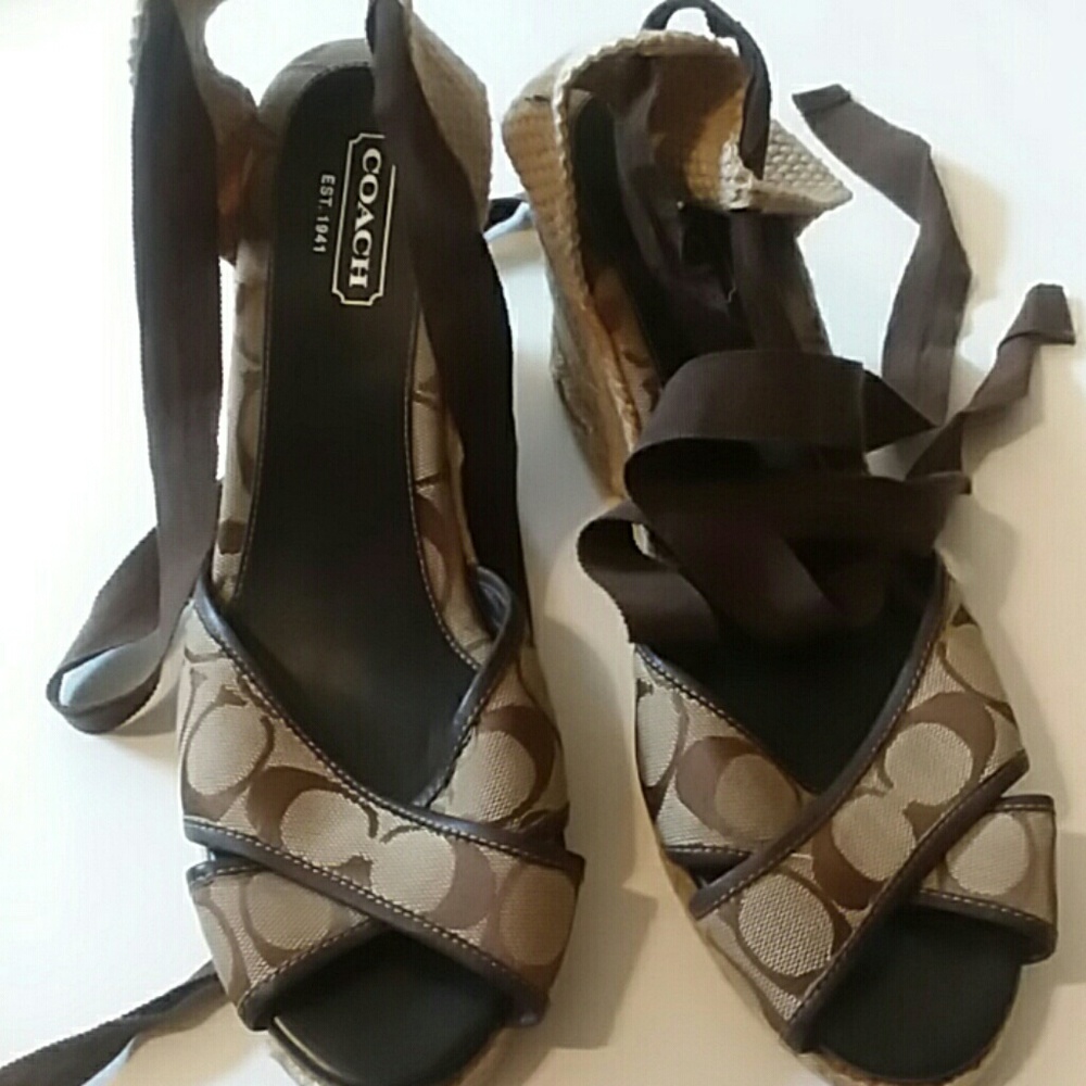 Coach espadrille ankle wrap wedge